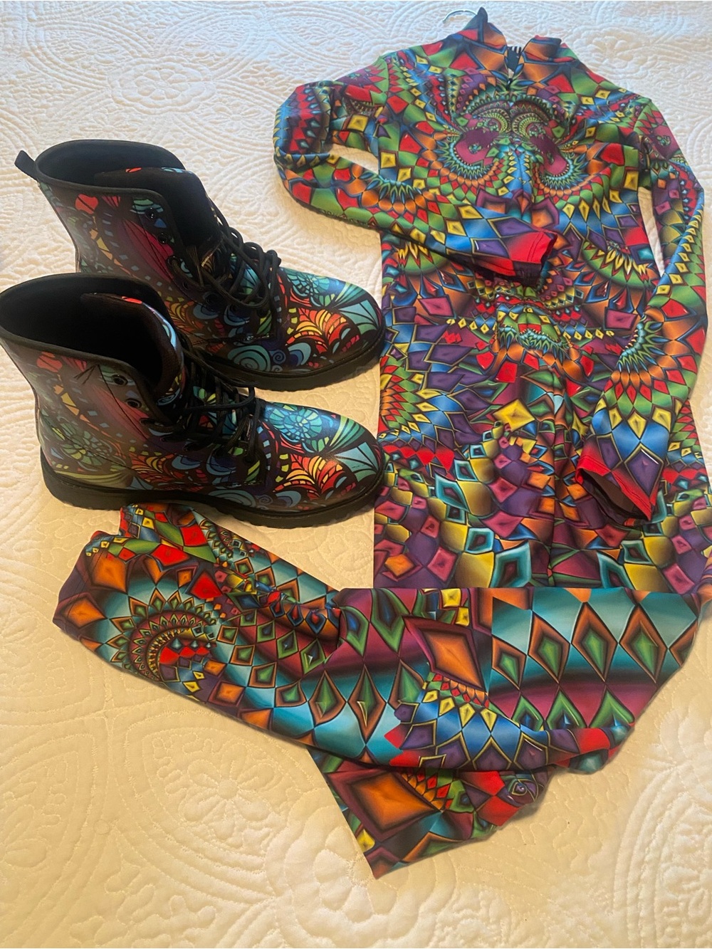 Women's Colorful Floral Festival Boots - Black Sole